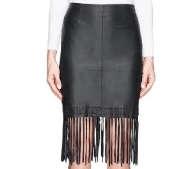 Elizabeth and James Jaxson 100% Real Goat Leather Fringe Skirt